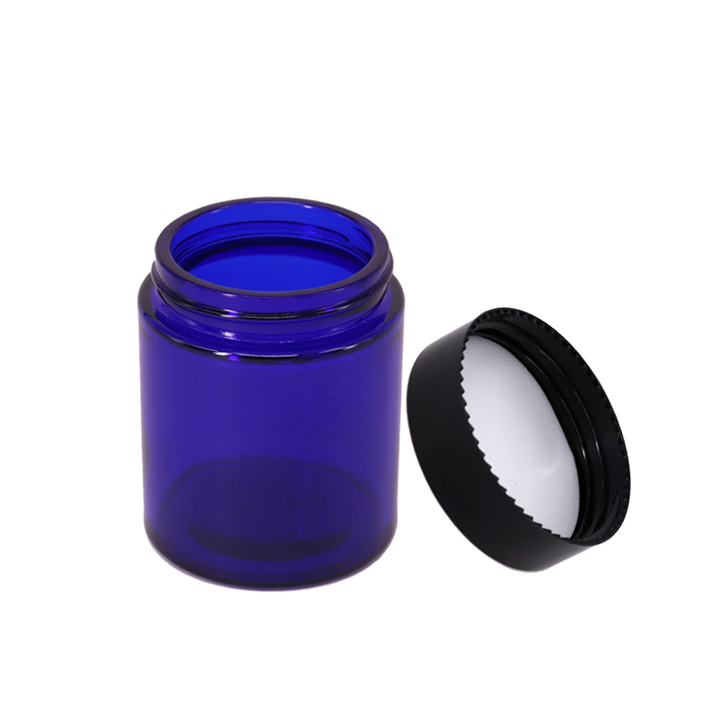 Straight side 3oz amber glass jar for face cream with white plastic lid