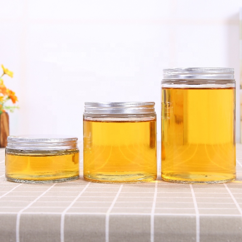 Straight side glass jar 6oz 8oz 10oz 250ml 300ml empty glass food container cosmetic storage jar candle jar holder with lid