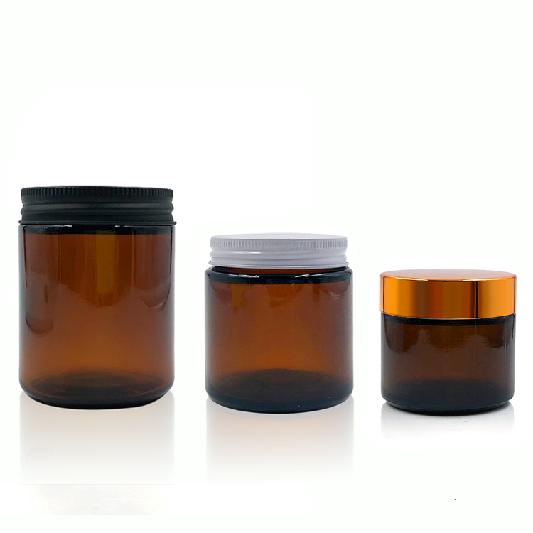 Straight sided 4oz amber glass jar for face cream with white aluminium lid