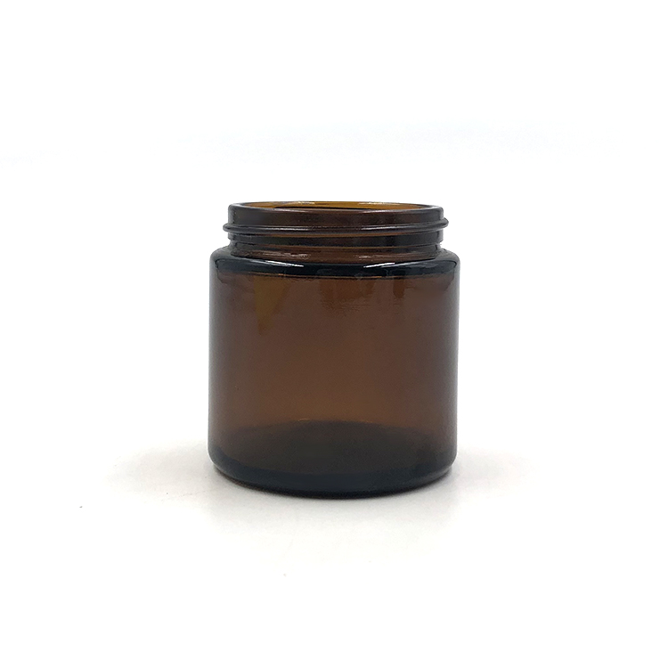 Straight sided 4oz amber glass jar for face cream with white aluminium lid