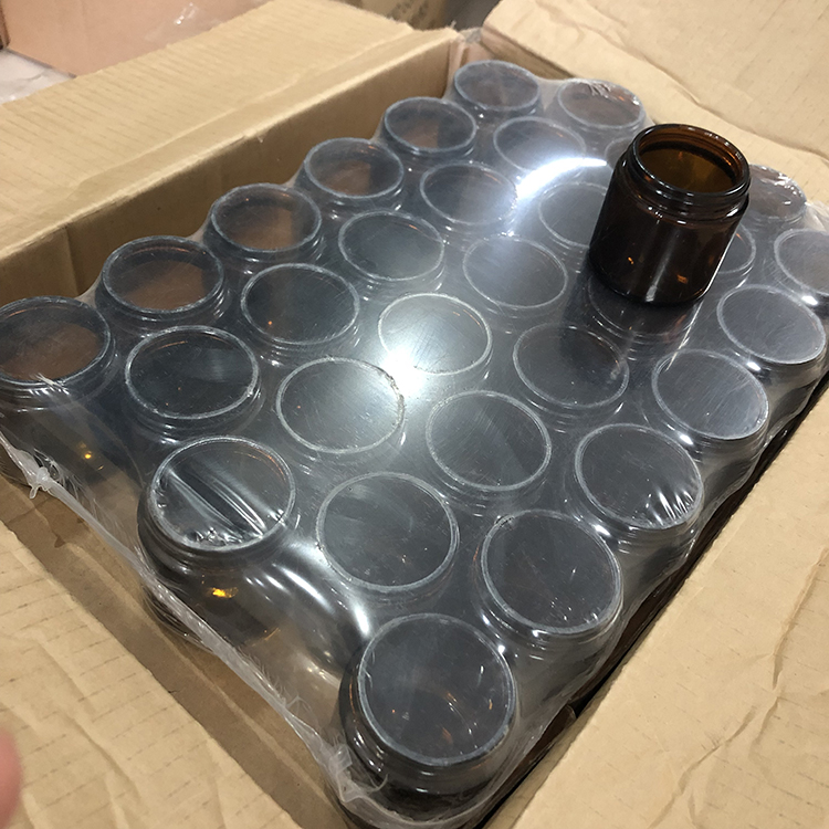 Straight sided 4oz amber glass jar for face cream with white aluminium lid