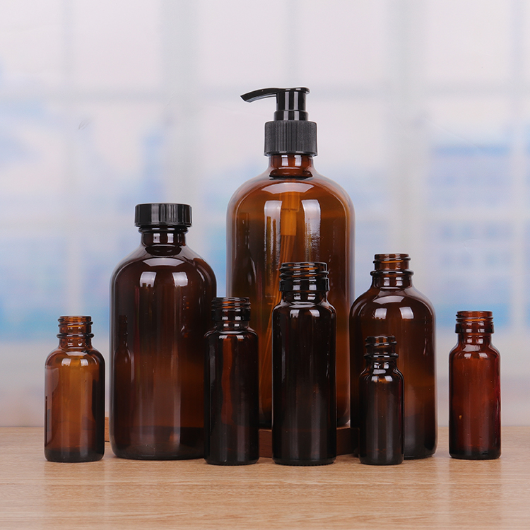 Strong Seal Black Cap 0.5oz 1oz 2oz 4oz 8oz 16oz 32oz Brown Amber Boston Glass Bottle