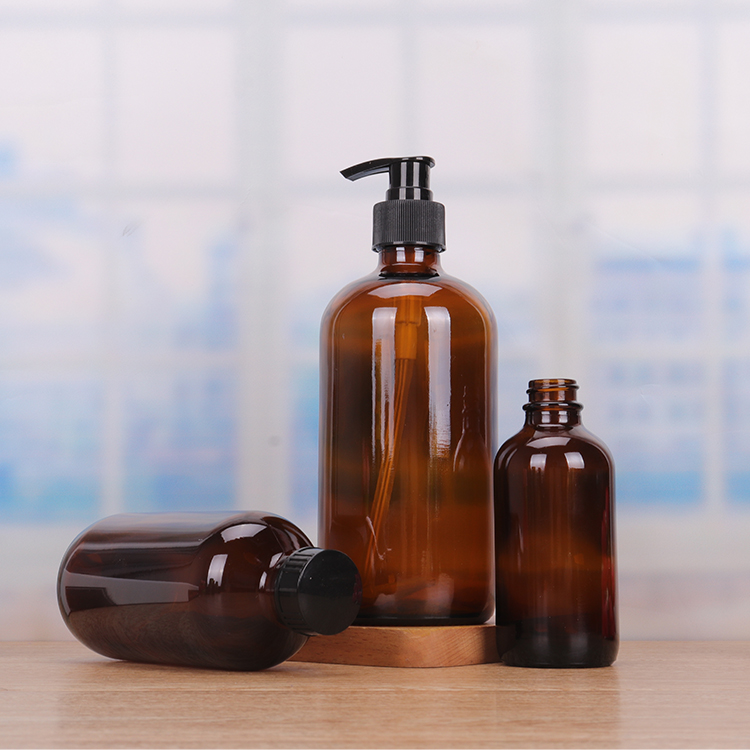 Strong Seal Black Cap 0.5oz 1oz 2oz 4oz 8oz 16oz 32oz Brown Amber Boston Glass Bottle