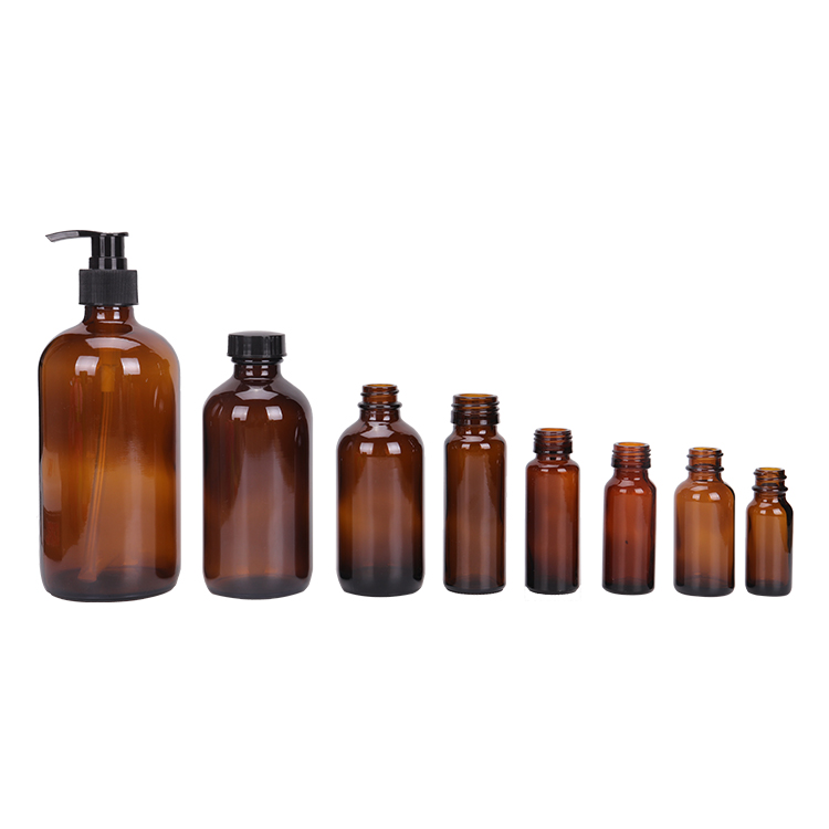 Strong Seal Black Cap 0.5oz 1oz 2oz 4oz 8oz 16oz 32oz Brown Amber Boston Glass Bottle