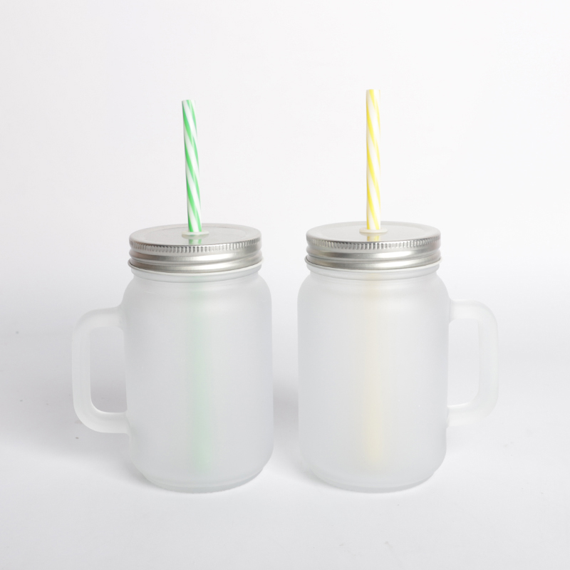 Sublimation Mason Jar 430ML Customized Glass Matte Jar with Handle Lid Straw Beer Juice Tea Coffee Mug