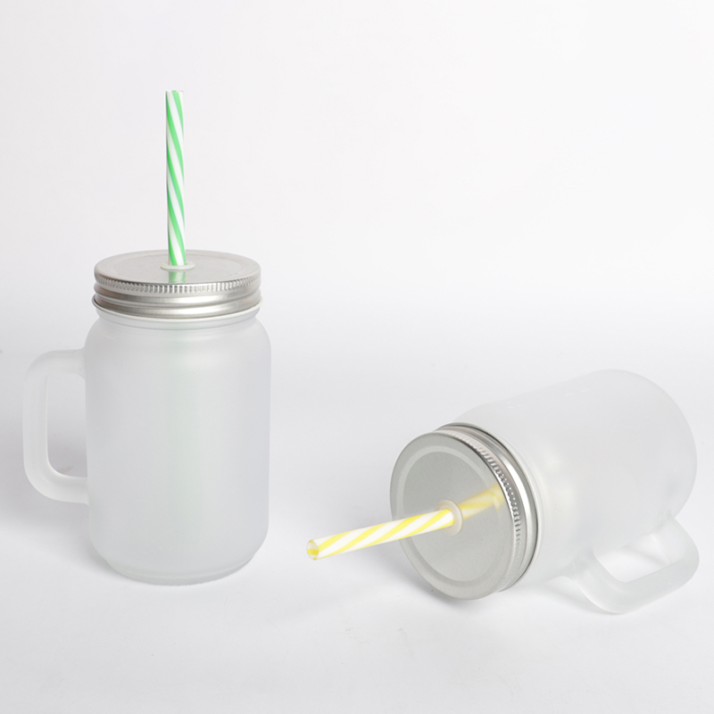 Sublimation Mason Jar 430ML Customized Glass Matte Jar with Handle Lid Straw Beer Juice Tea Coffee Mug