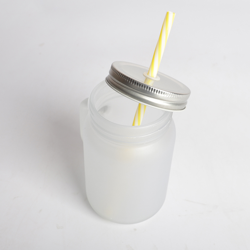 Sublimation Mason Jar 430ML Customized Glass Matte Jar with Handle Lid Straw Beer Juice Tea Coffee Mug