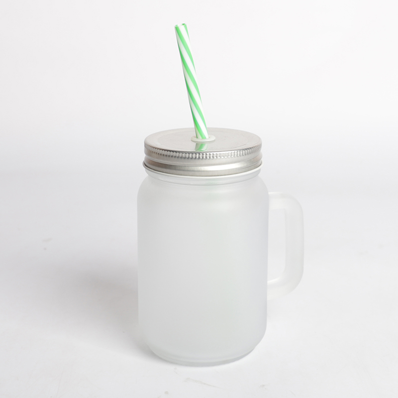 Sublimation Mason Jar 430ML Customized Glass Matte Jar with Handle Lid Straw Beer Juice Tea Coffee Mug