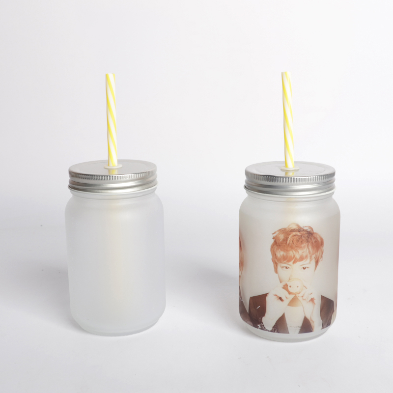 Sublimation Mason Jar 430ML Customized Glass Matte Jar with Handle Lid Straw Beer Juice Tea Coffee Mug