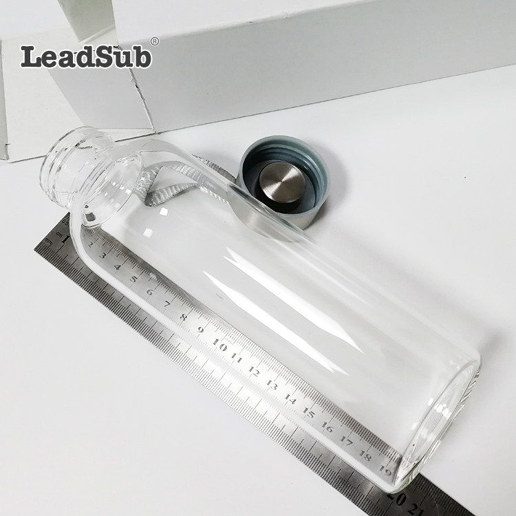Sublimation custom coated glass water bottles blank clear sublimation glass sport drinking water bottle sublimation with rope