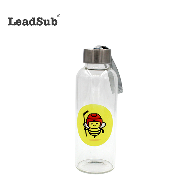 Sublimation custom coated glass water bottles blank clear sublimation glass sport drinking water bottle sublimation with rope