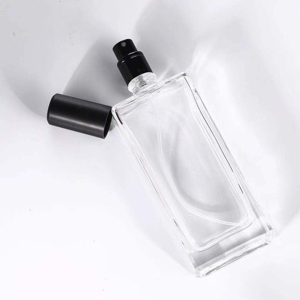 Sunrise screw neck eas refill flat square empty 50ml glass spray perfume bottle