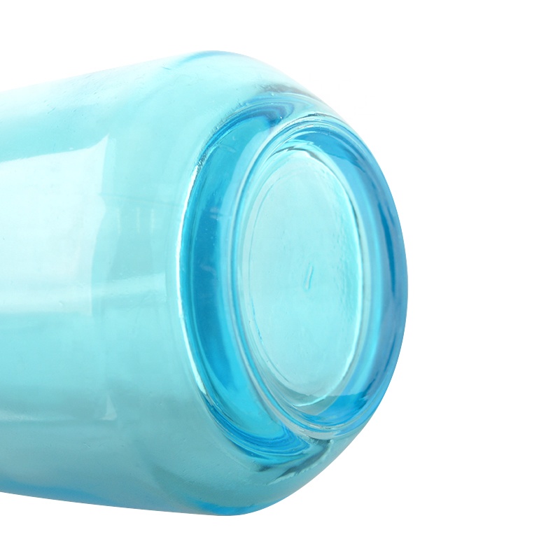 Super design blue clear glass pump bottles for skincare with aluminum cap