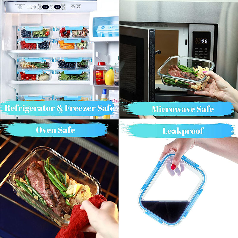 Superior Glass Food Storage Containers Set Newly Innovated Hinged BPA-free Locking lids 100% Leakproof Glass Meal-Prep Container