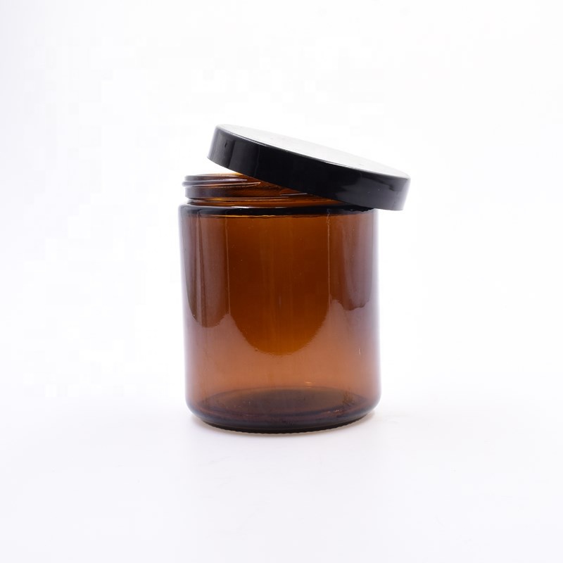 Superior Quality round amber candle 250ml cosmetics jars containers and packaging weed cbd jar flower glass jar with plastic lid