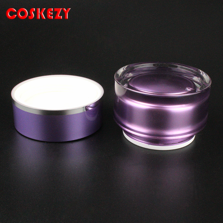 Superior quality purple double cosmetic jars,acrylic cosmetic jar 15ml 30ml 50ml Purple bottle and cap
