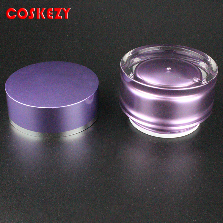 Superior quality purple double cosmetic jars,acrylic cosmetic jar 15ml 30ml 50ml Purple bottle and cap
