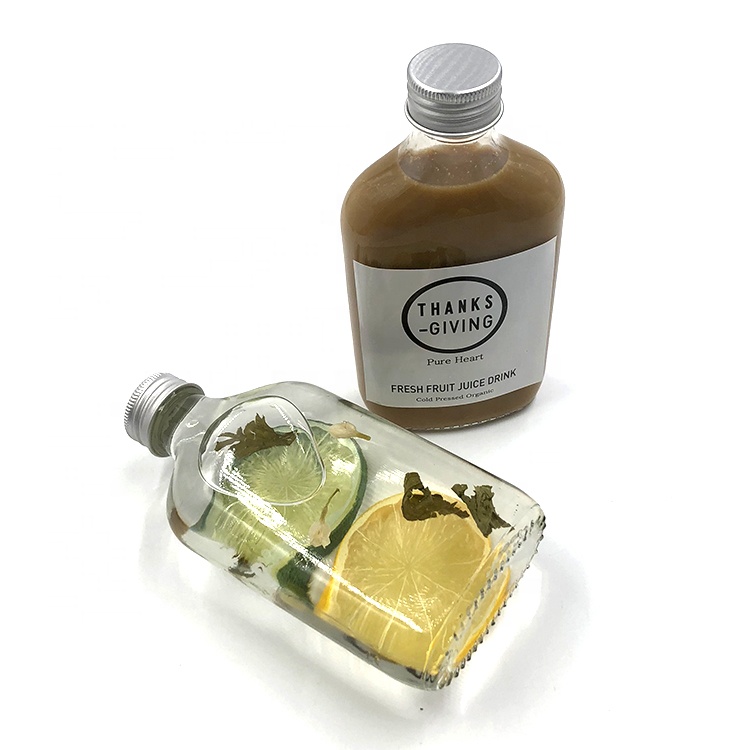 Supplier 100ml 200ml Beverage Wine Juice Clear Cold Brew Coffee Liquor Flat Flask Glass Bottle with Aluminum Lid