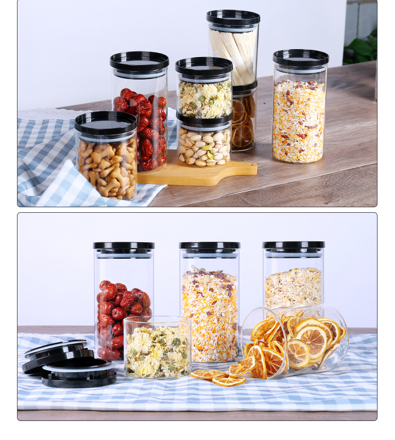Supplier Wide Mouth Round Borosilicate Airtight Kitchen Tea Pasta Food Spice Glass Storage Jar Containers with Lid