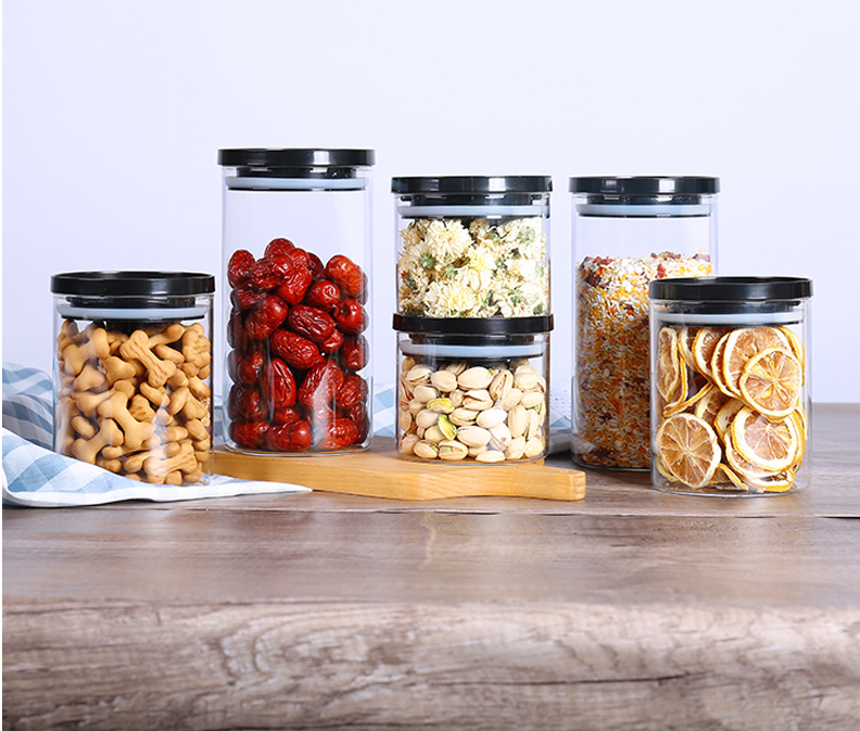 Supplier Wide Mouth Round Borosilicate Airtight Kitchen Tea Pasta Food Spice Glass Storage Jar Containers with Lid