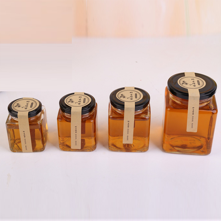 Supplier direct sales hexagon metal lids empty honey glass jar