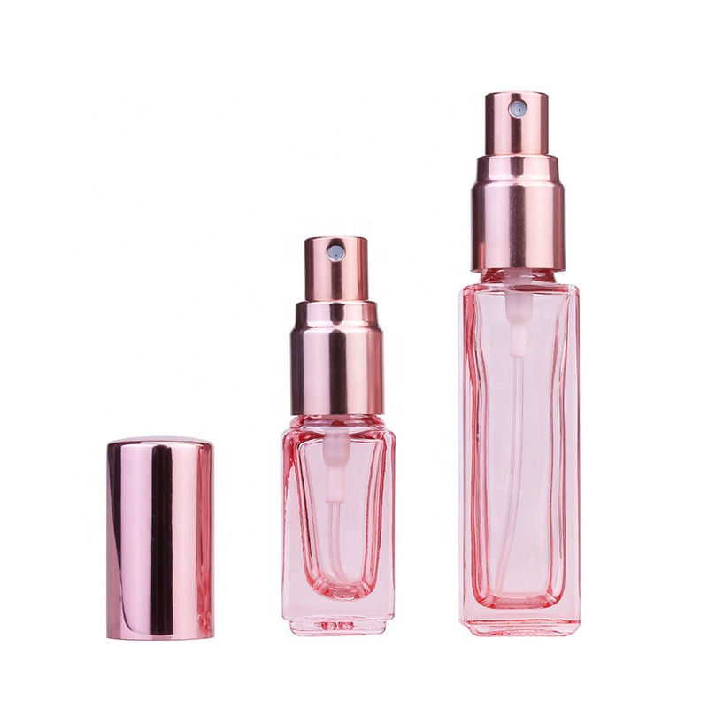 Supplier square perfume bottle pink transparentcy bottle with spray lid 10ml free sample
