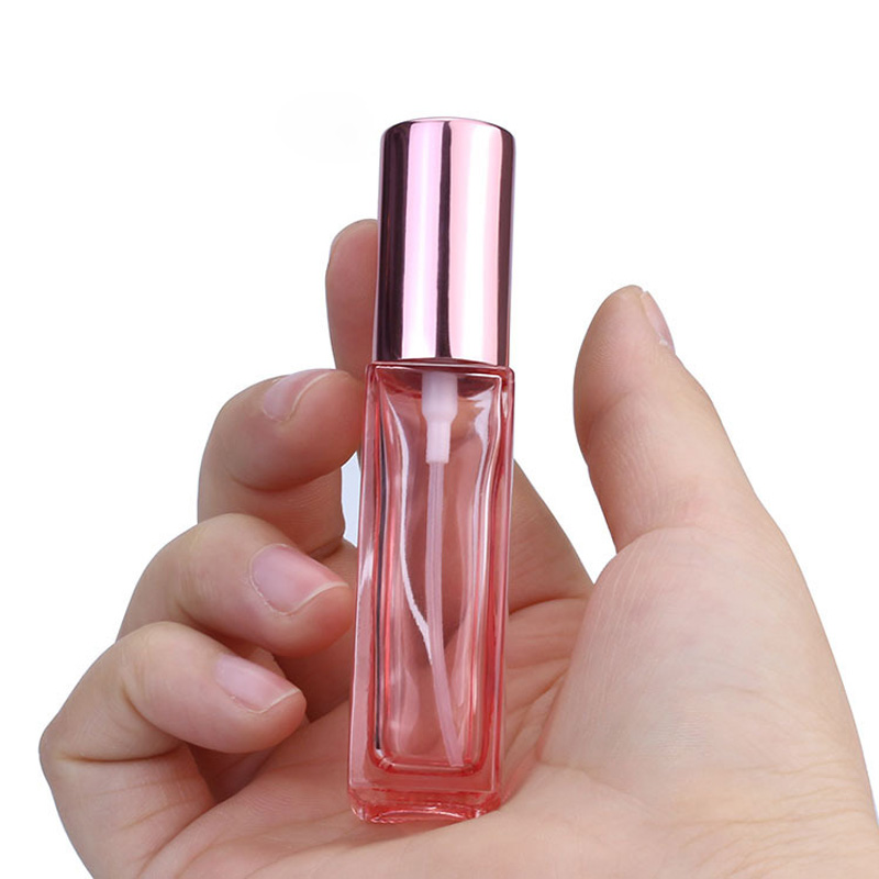 Supplier square perfume bottle pink transparentcy bottle with spray lid 10ml free sample