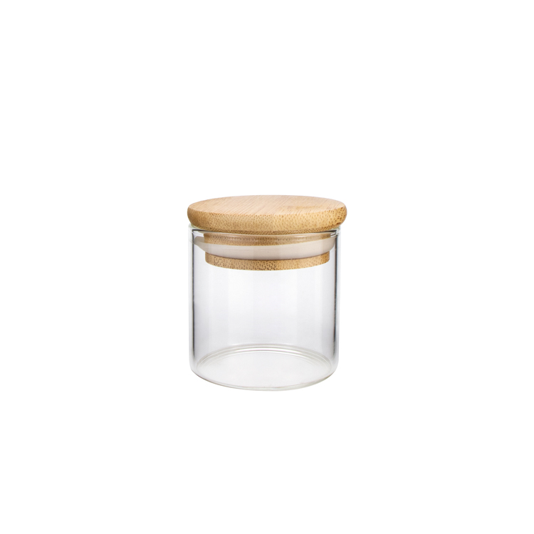 Suppliers 30 50 80 ml small clear container round airtight storage borosilicate glass jar for spices with bamboo caps