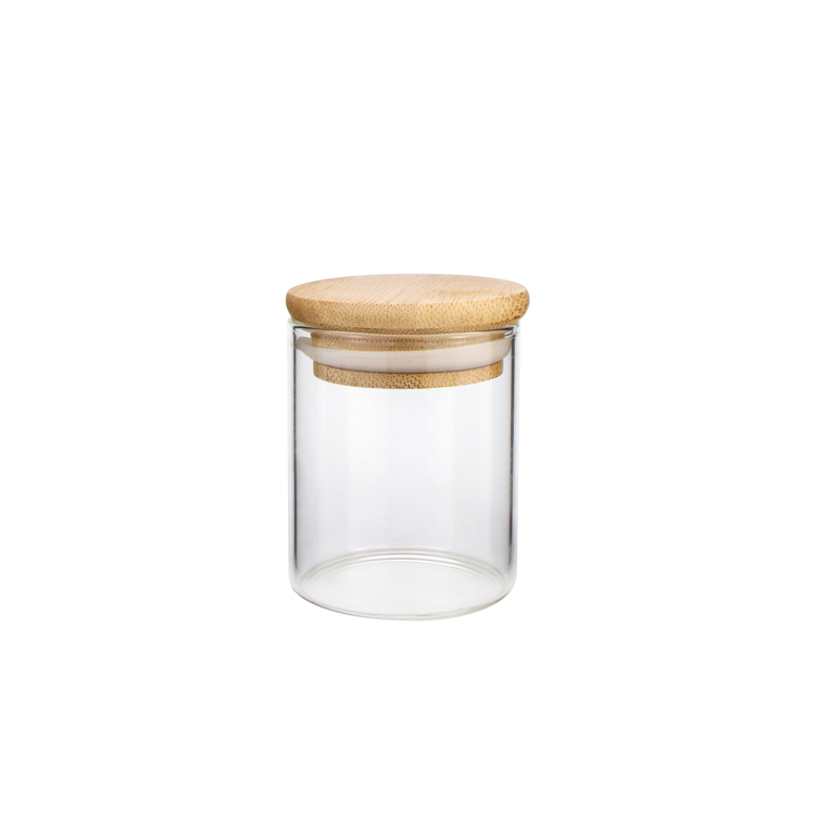 Suppliers 30 50 80 ml small clear container round airtight storage borosilicate glass jar for spices with bamboo caps