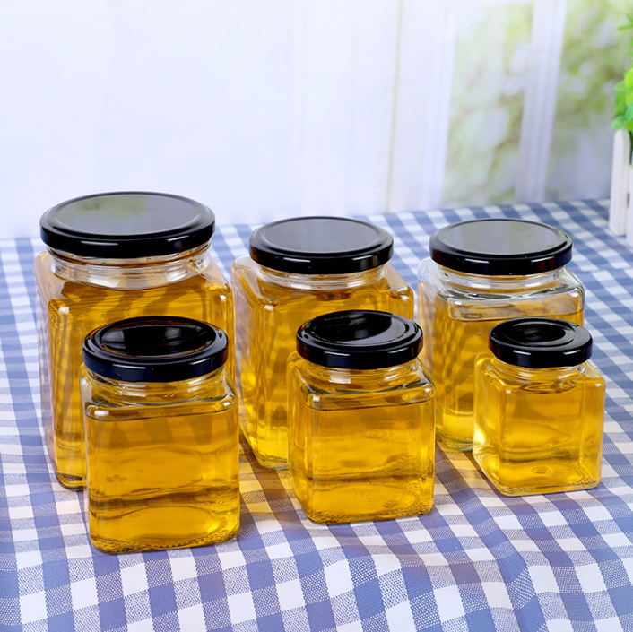 Suppliers Custom Empty Square Food Storage Screw Lids Glass Jars, Wholesale Recycled Glass Jars