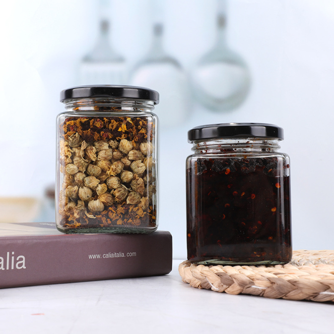 Suppliers Custom Empty Square Food Storage Screw Lids Glass Jars, Wholesale Recycled Glass Jars