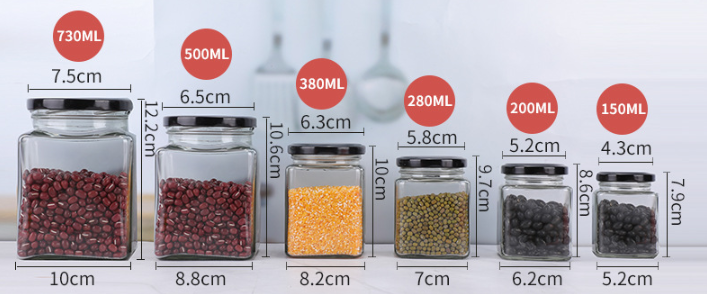 Suppliers Custom Empty Square Food Storage Screw Lids Glass Jars, Wholesale Recycled Glass Jars