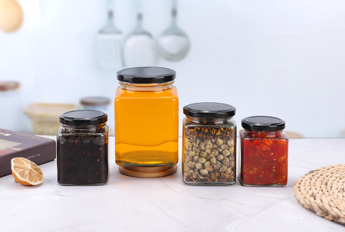 Suppliers Custom Empty Square Food Storage Screw Lids Glass Jars, Wholesale Recycled Glass Jars