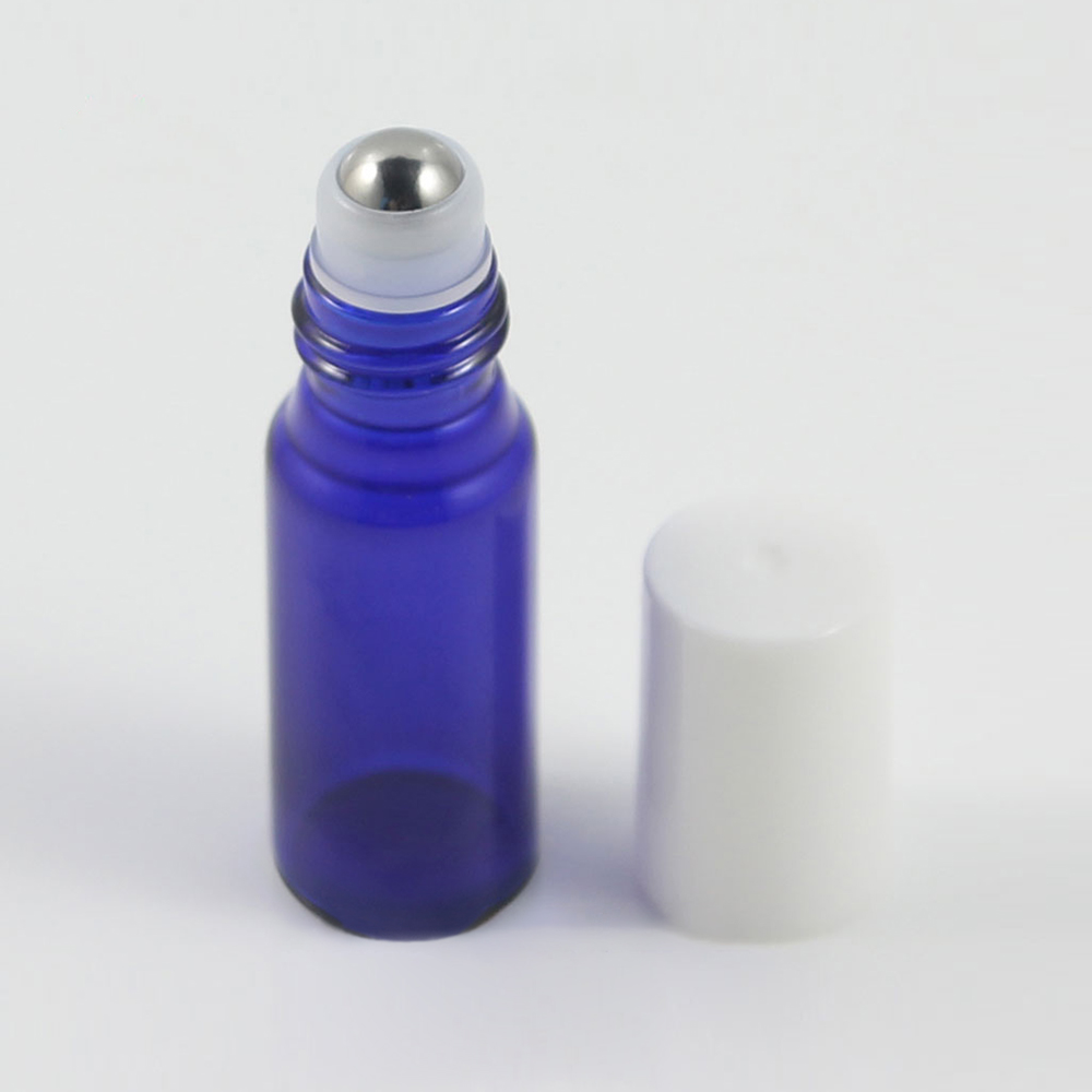 Supply 5ml blue eye serum roll on bottle with aluminum cap, essential oil bottles with ball