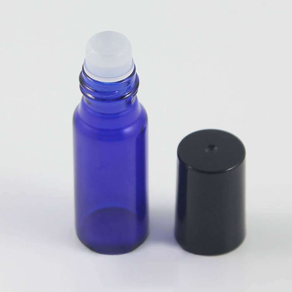 Supply 5ml blue eye serum roll on bottle with aluminum cap, essential oil bottles with ball