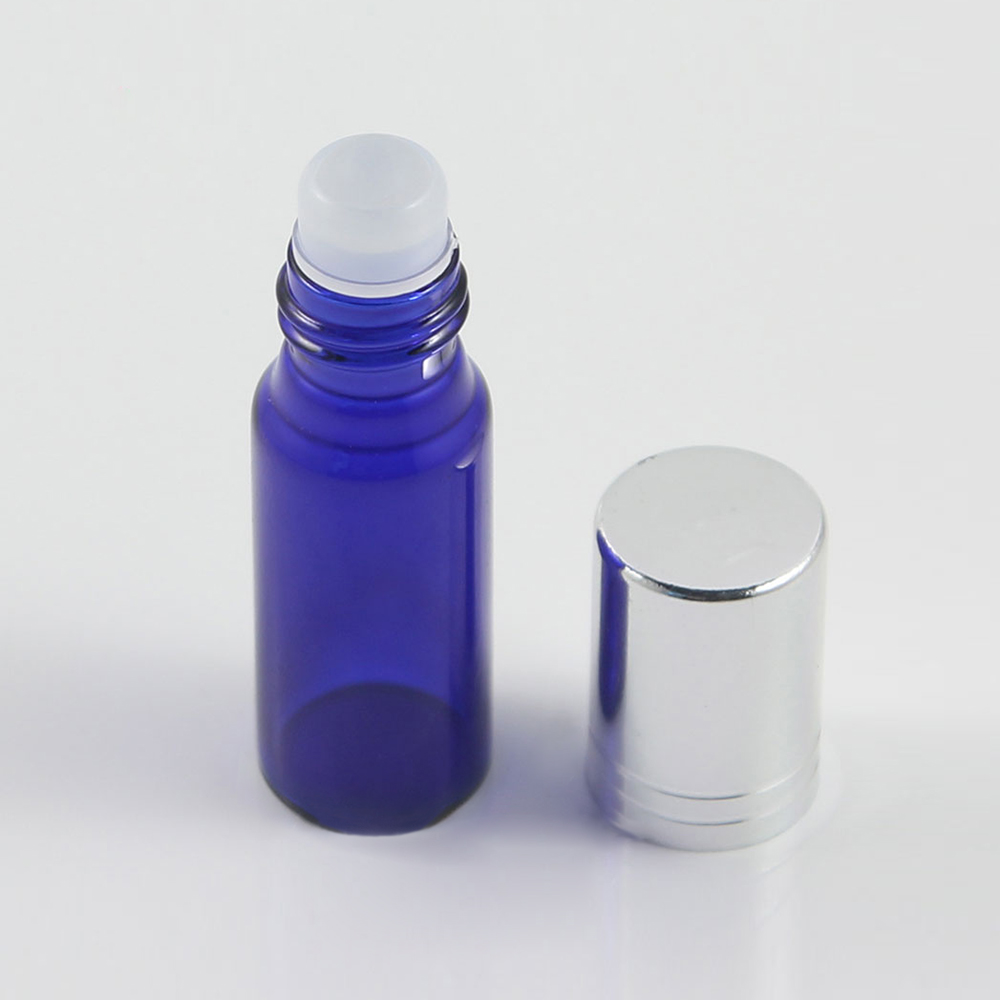 Supply 5ml blue eye serum roll on bottle with aluminum cap, essential oil bottles with ball