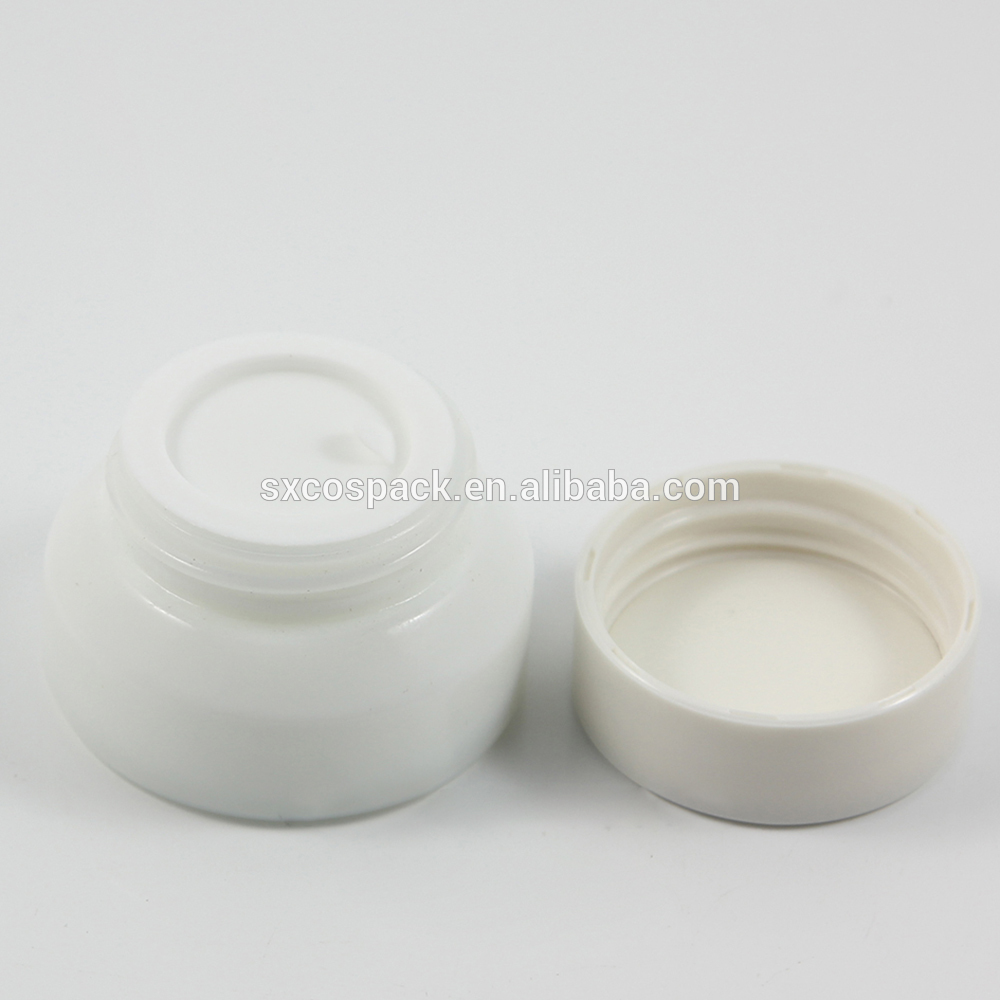 Supply custom 15g 30g 50g opal white round glass cream jar with PP inner lid