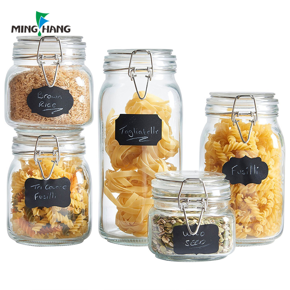 Supply empty transparent glass storage jars cereal grains food storage bottles with cap