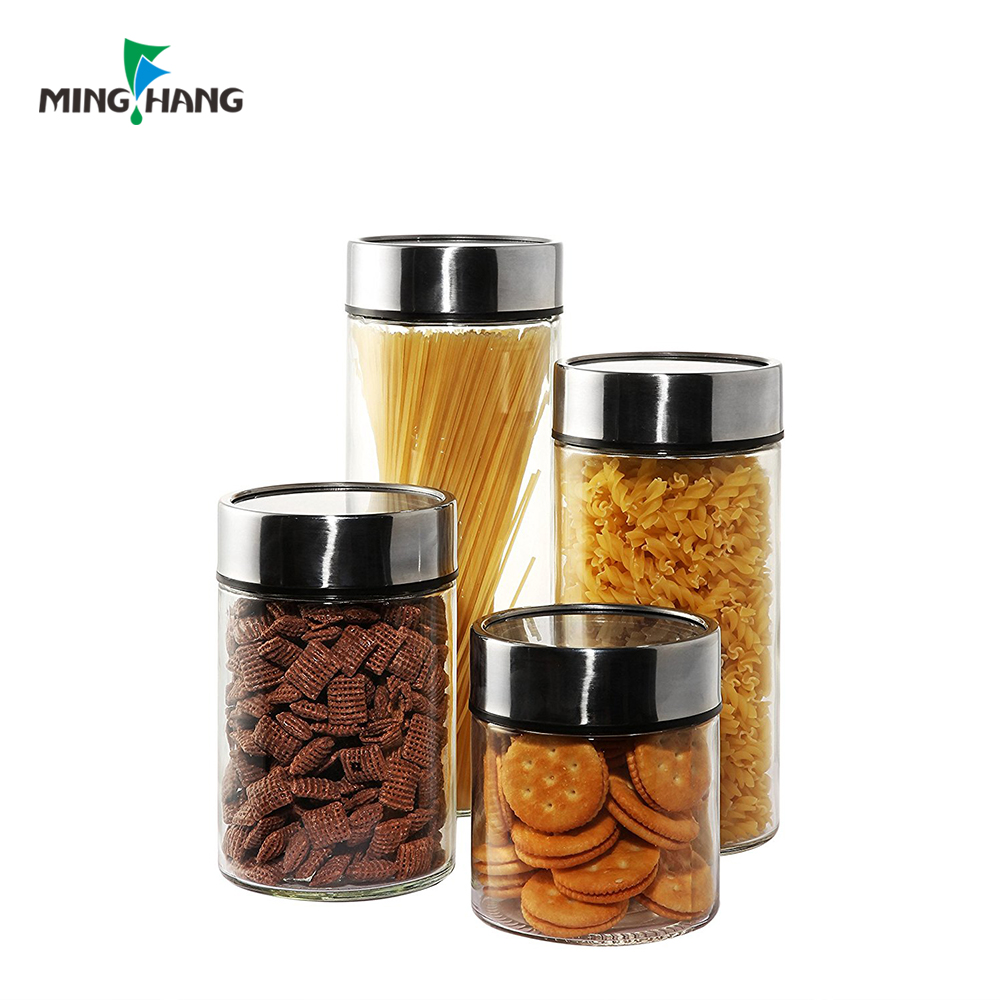 Supply empty transparent glass storage jars cereal grains food storage bottles with cap
