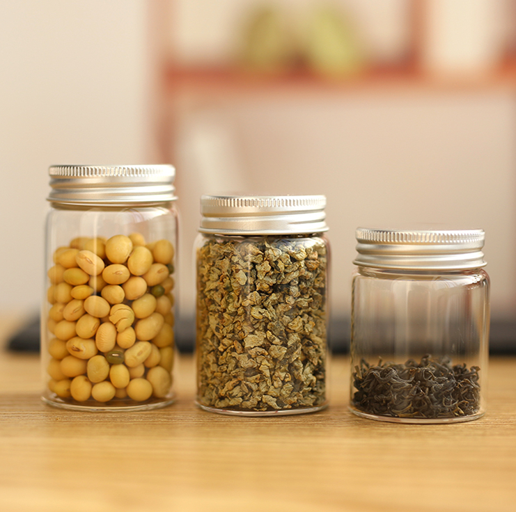 Support for custom 50ml to 260ml high borosilicate clear tube type glass jar with sliver or gold aluminum cap glass jar