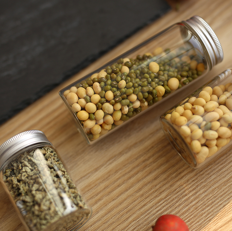 Support for custom 50ml to 260ml high borosilicate clear tube type glass jar with sliver or gold aluminum cap glass jar