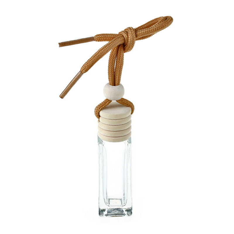 Suspended car perfume bottle glass material with wooden hat rope