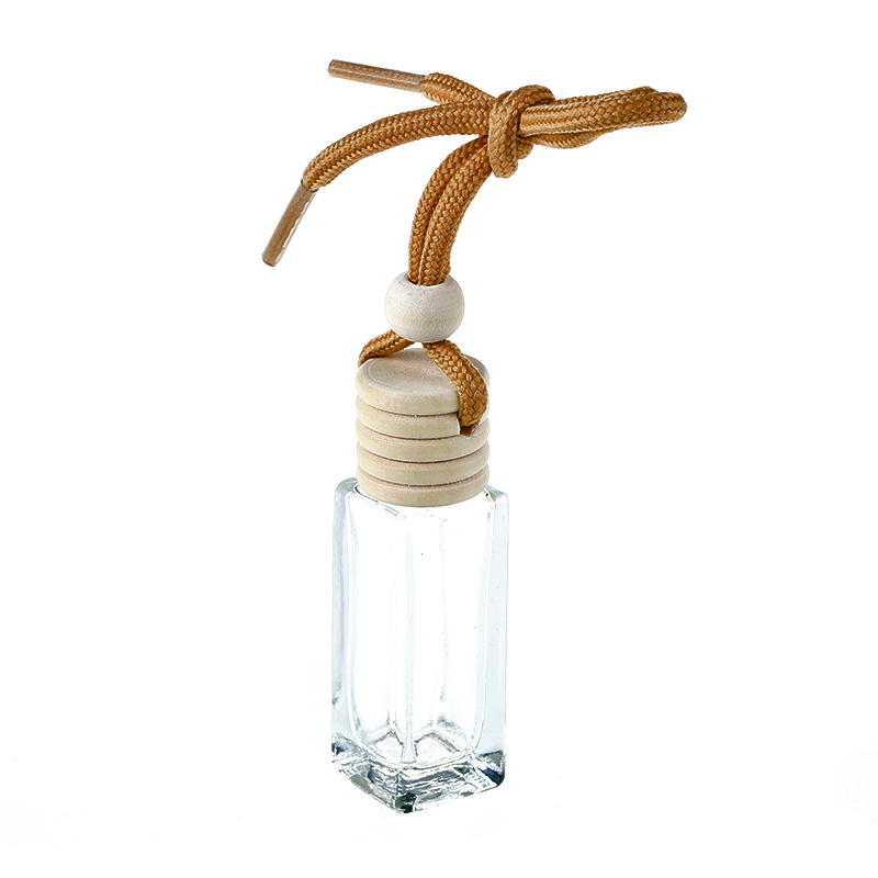 Suspended car perfume bottle glass material with wooden hat rope