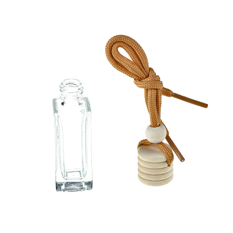 Suspended car perfume bottle glass material with wooden hat rope
