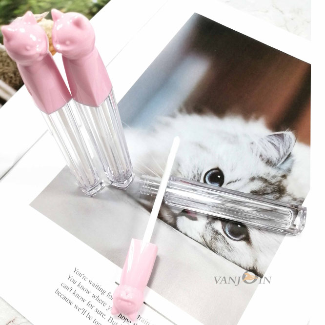 Sweet Pink Cat Lip Balm Glaze Tube With Brush