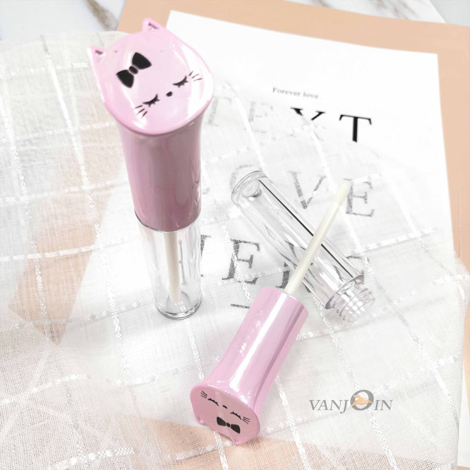 Sweet Pink Cat Lip Balm Glaze Tube With Brush
