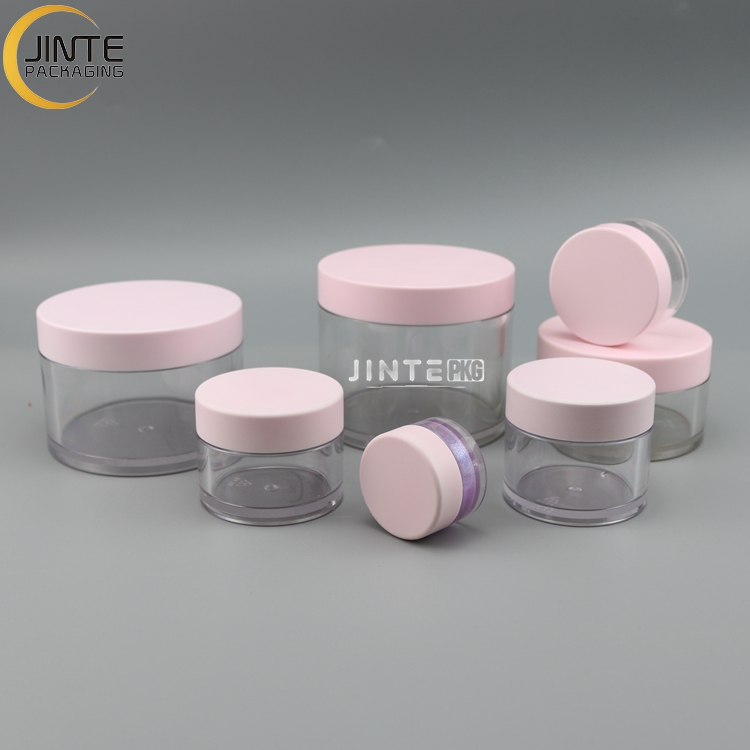 Sweet Plastic Cosmetic Packaging Pink and Clear Plastic Jar 1/2oz 1oz 2oz 3oz 4oz 5oz 6oz 8oz Lip Scrub Cream Jar