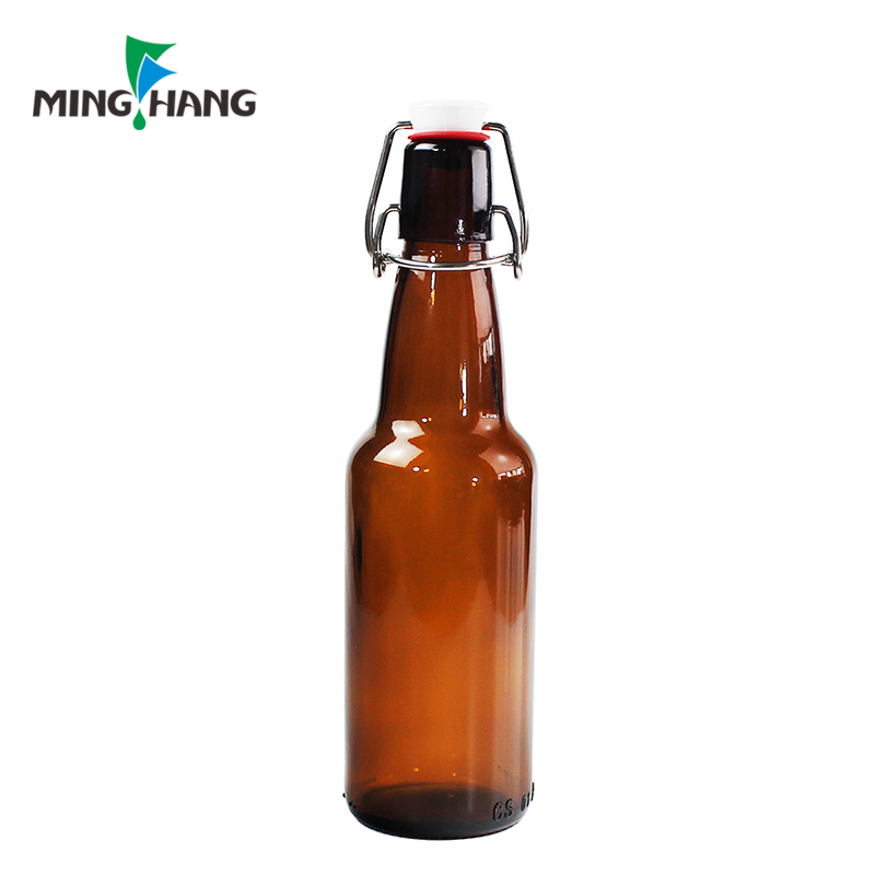 Swing Top Bottles 330ml round Clear amber Glass Grolsch Flip Top Bottle With Stopper for Beverages Beer Juicing oil