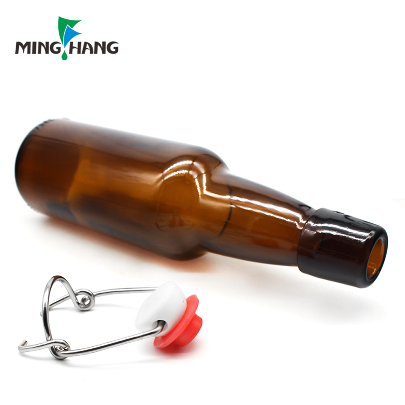 Swing Top Bottles 330ml round Clear amber Glass Grolsch Flip Top Bottle With Stopper for Beverages Beer Juicing oil