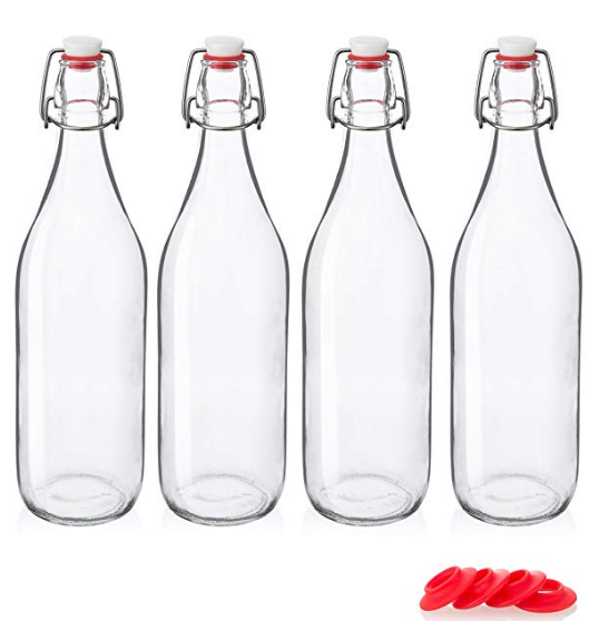 Swing top 250ml 700ml 500ml 1000ml clear round shape glass bottle for wine with lock